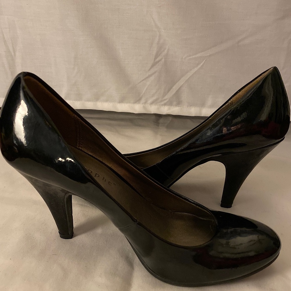 Black patent leather heels